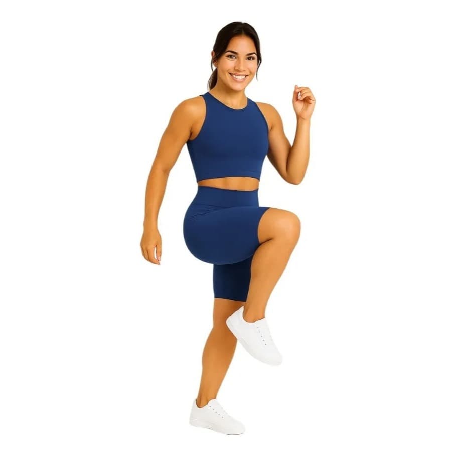 Conjunto Blackout Zero Transparencia Moda Fitness Bermuda e Cropped