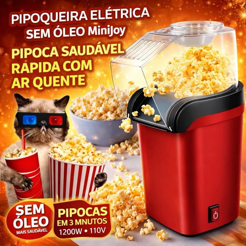 Pipoqueira Elétrica Sem Óleo 1200W MiniJoy 110V – Pipoca Saudável Rápida com Ar Quente