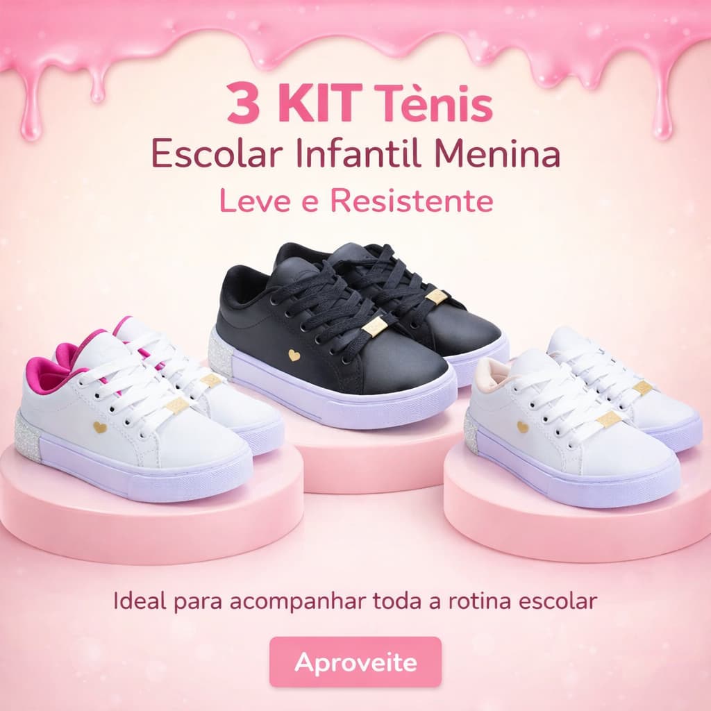 Combo 3 Tênis Infantil Menina Resistente Durável Escolar Uso Diário 25 ao 33 Envio Rápido