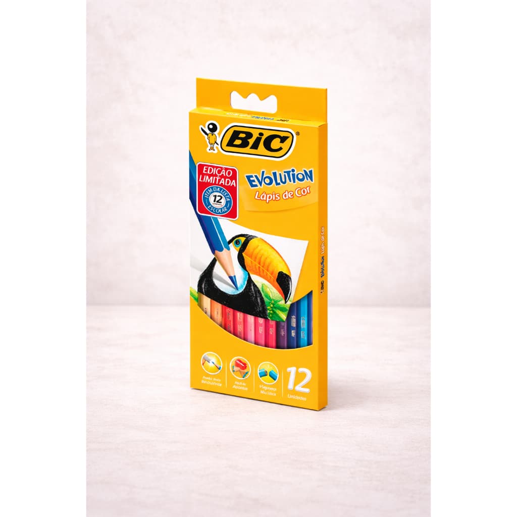 Lápis De Cor 12 Cores Bic Evolution Sextavado Escolar