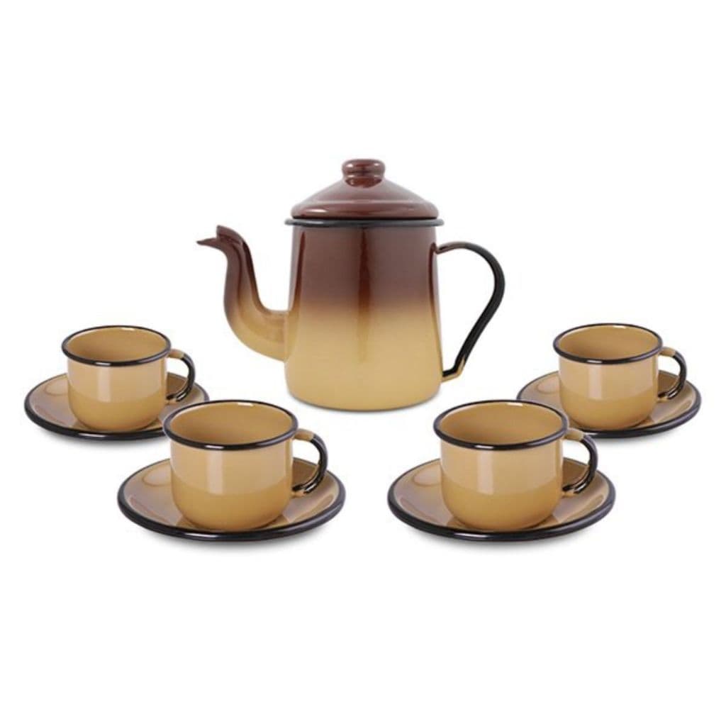 Conjunto Café Esmaltado 9 pçs Bule e Xícaras Ewel Marrom