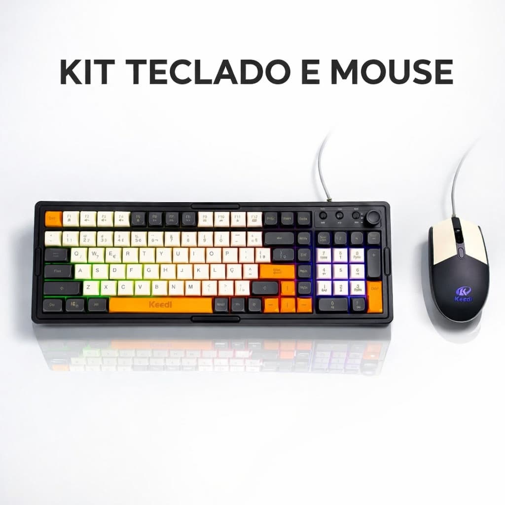 Kit Teclado e Mouse Gamer RGB com Fio | 98 Teclas | Semi Mecânico com Controle de Volume