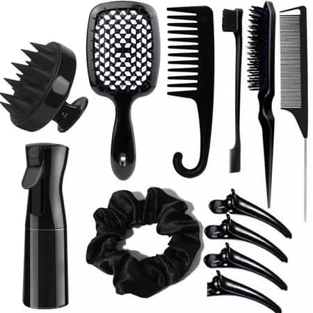 Kit Fitagem Finalização e Penteado Pente e Escova Xuxa para Cabelos Cacheados Afro 12 peças