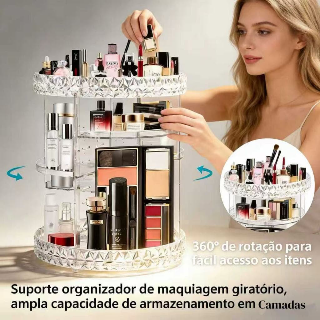 Organizador Maquiagem Giratório Pincel Batom Cosméticos Acrílico Ajustável Printoriah