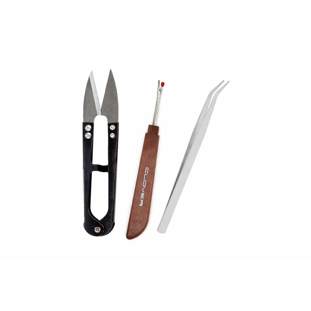 Kit Tesoura Arremate Abridor Casa Marrom Grande e Pinça Curva Costura