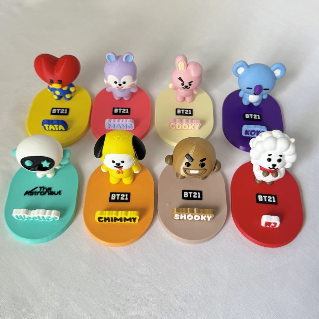Suporte de Celular 3D BT21 – Tata, Koya, Chimmy, Cooky, Mang, RJ, Shooky– Decorativo e Funcional