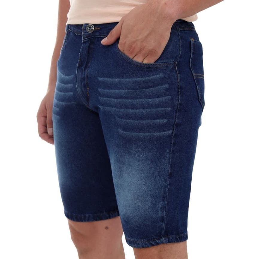 Bermuda Jeans Masculina Básica Lavagem Escura Premium Confortável Durável Dia a Dia Qualidade Casual Versátil
