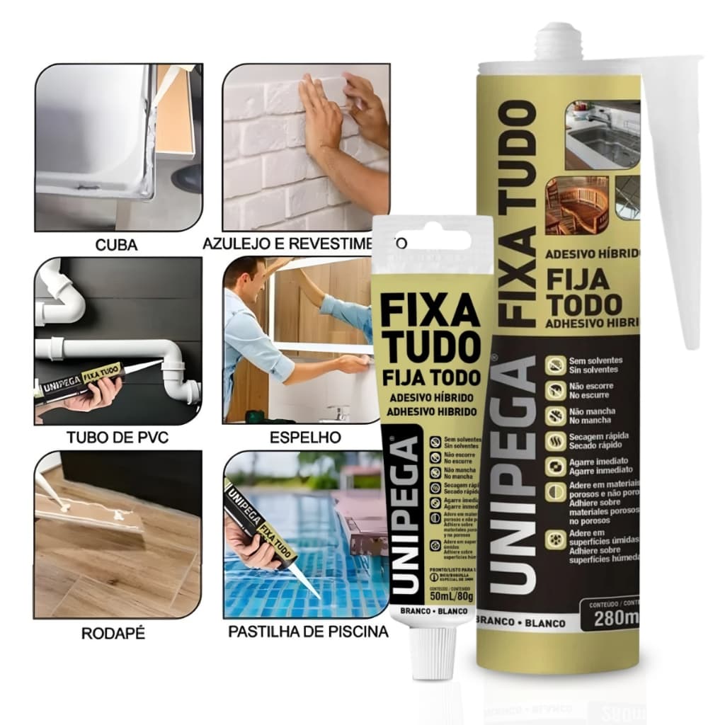 Fixa Tudo 80g  400g Adesivo Híbrido  Unipega  Cola Vedação Alta Aderência Branco Para Multiuso