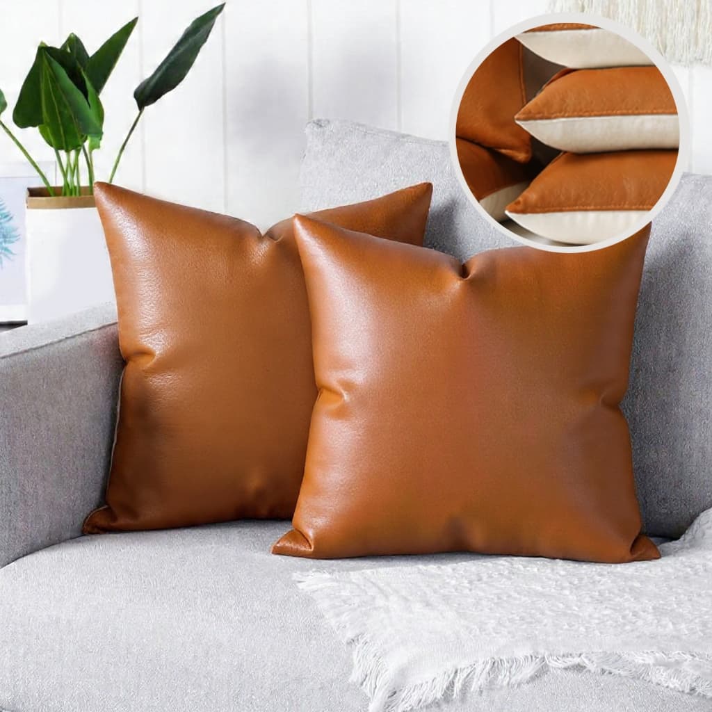 Kit 2 Capas de Almofadas Siena Couro e Linho 2 em 1 Luxo Decorativa para Sala Sofá Cama C/ Zíper