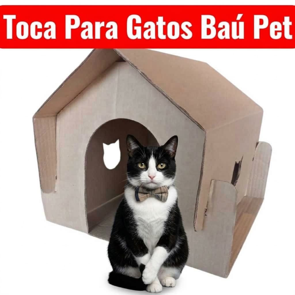 Toca Casa Para Gatos Papelão Reforçado Camada Dupla Luxo Grande - BauPet Bóris Approved