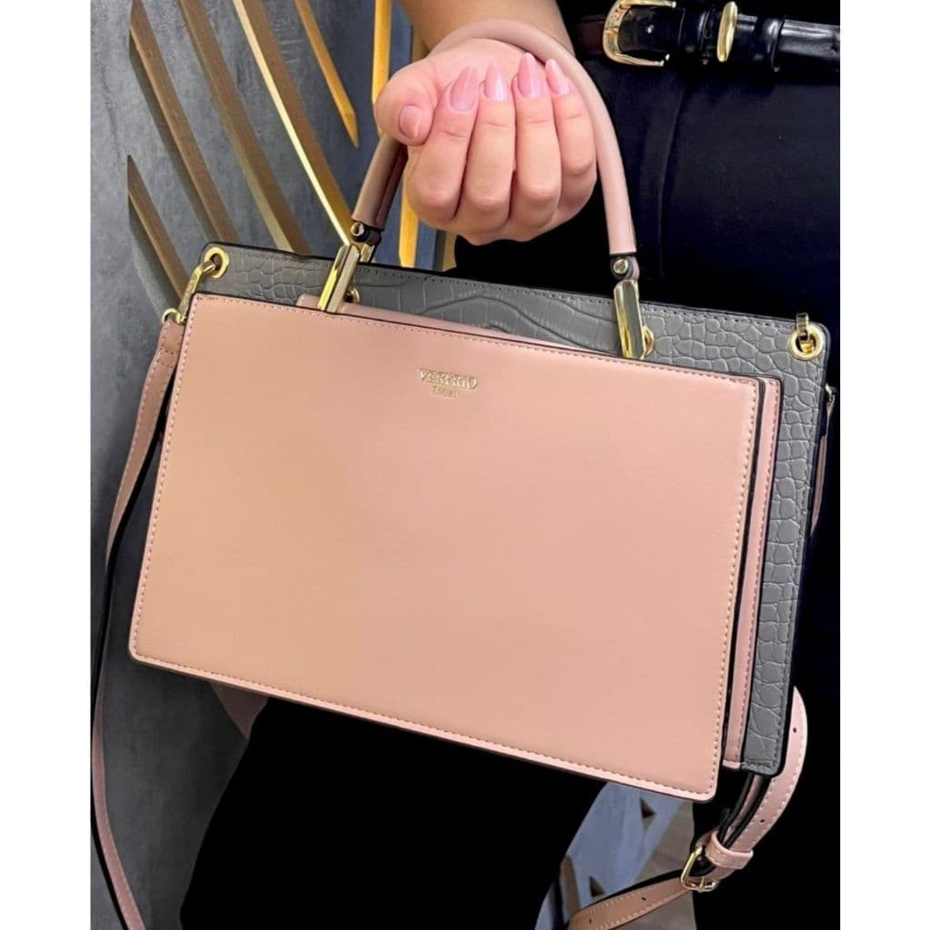 Bolsa Feminina Veryrio Luxuosa Espaçosa Estruturada Alça de Mão e Transversal Duas Cores