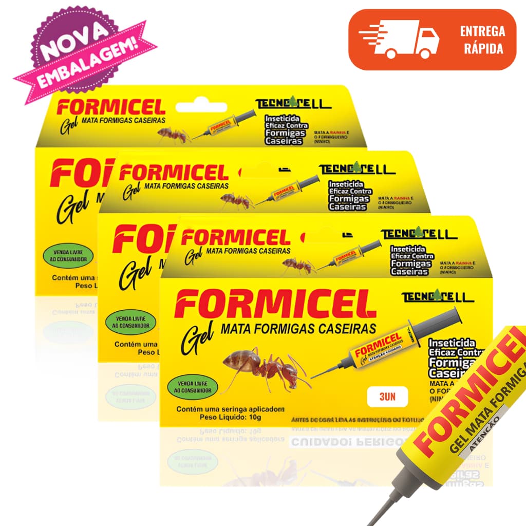 Kit 3x  Formicel Gel Mata Formiga Doceira Remédio Poderoso Elimina Formigueiro
