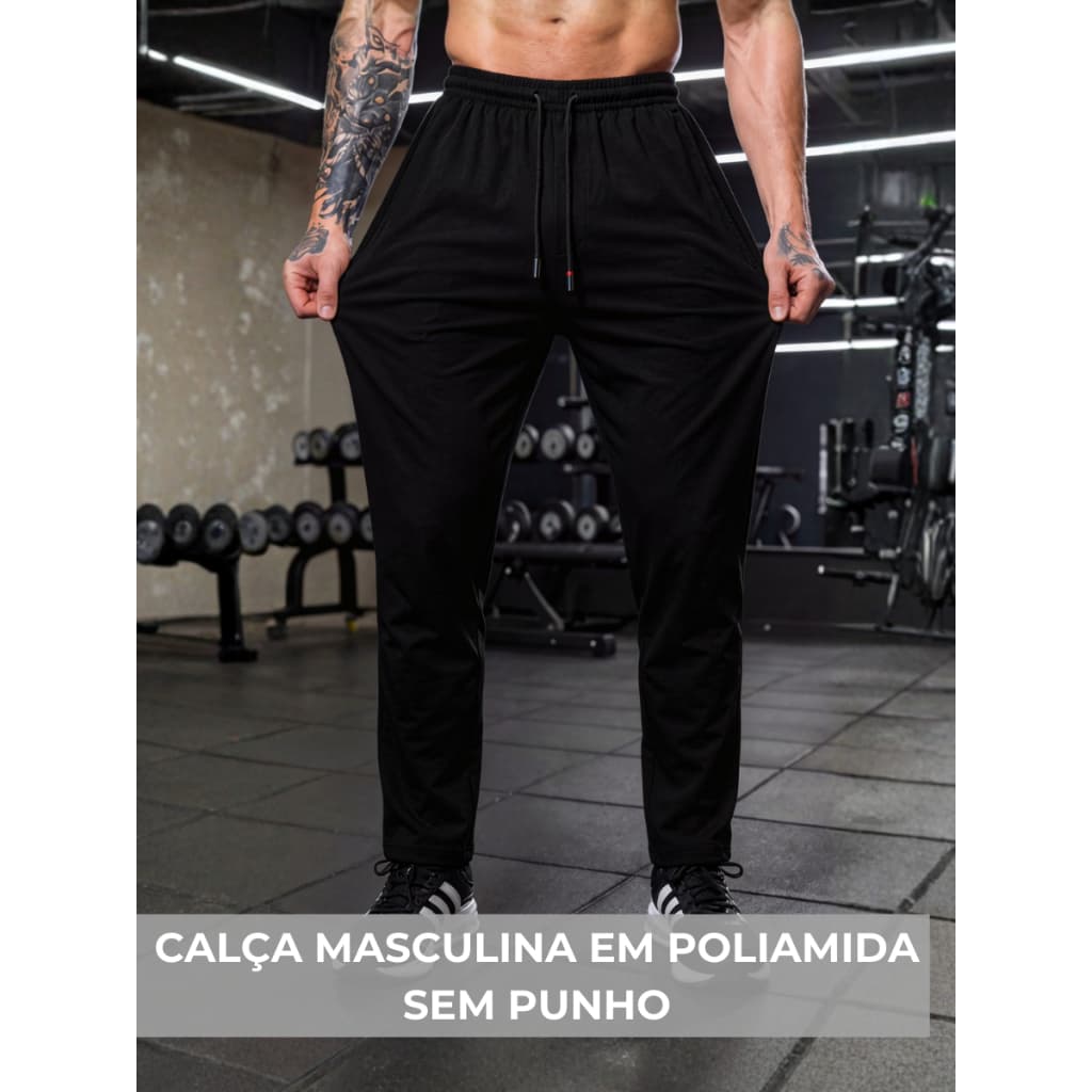 Calça Jogger Masculina com Bolsos Poliamida Sem Punho Barra Esportiva Slim Fitness Premium Elastica