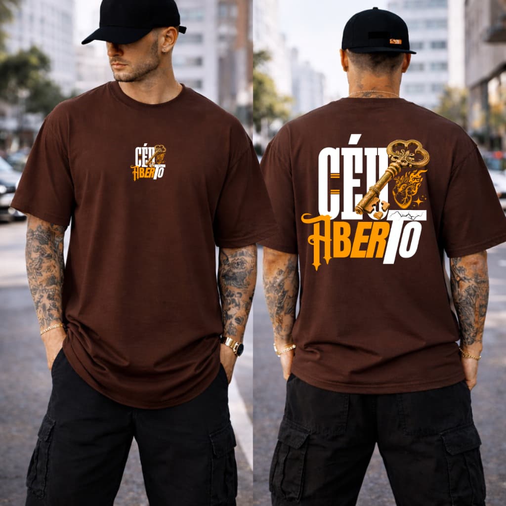 Camisa Camiseta T-Shirt Cristã Oversized Gospel Unissex Streetwear Larga Céu Aberto Estampada
