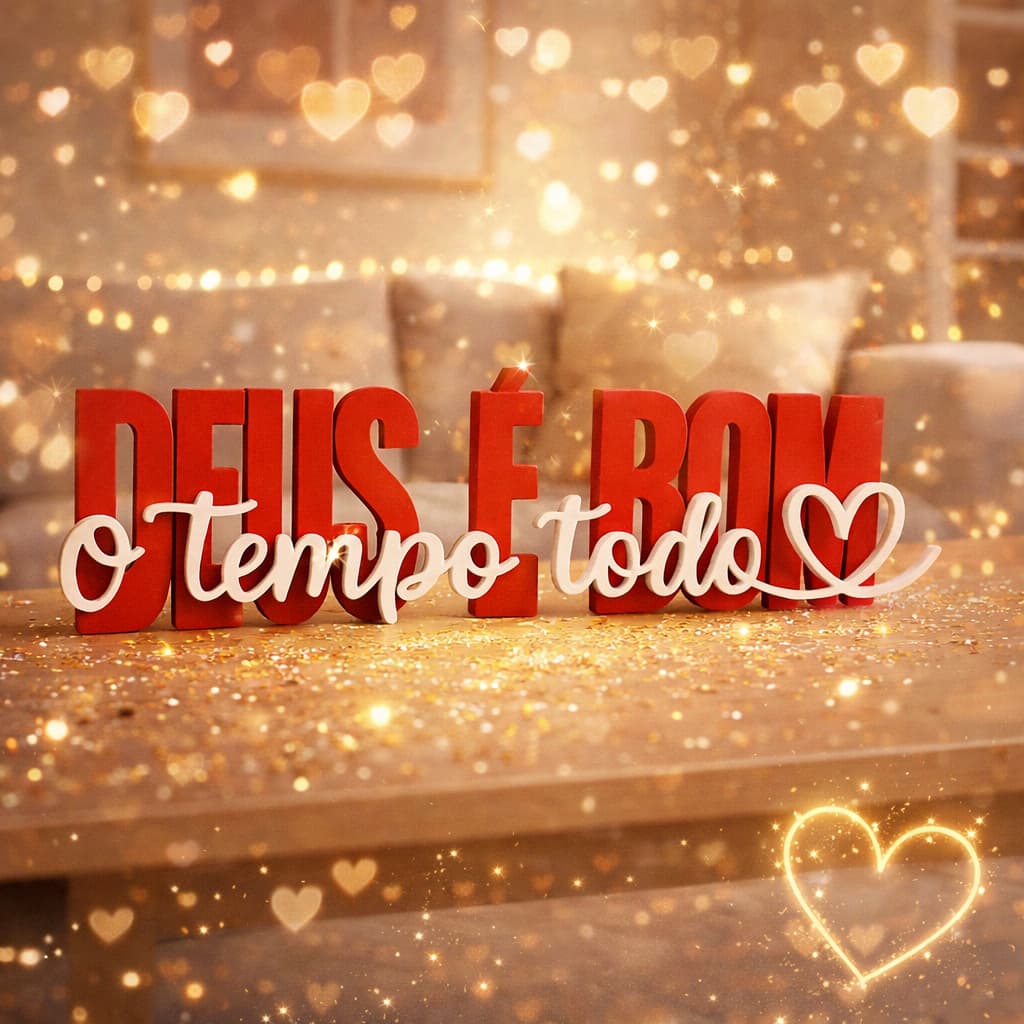 Letreiro Decorativo Deus é Bom o Tempo Todo 3D | Frase Bíblica