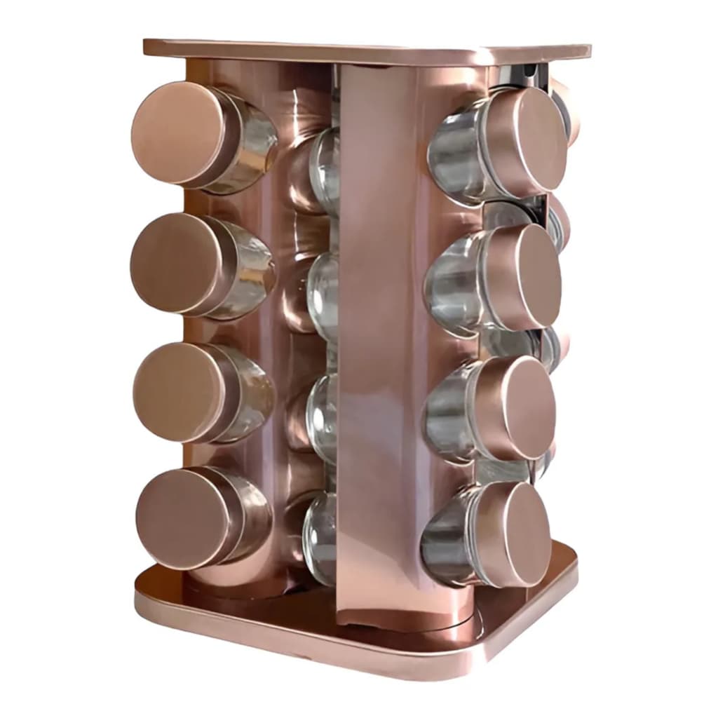 Porta-Temperos Giratório em Inox 16 Potes Vidro Bazar Bom / Cor Rose