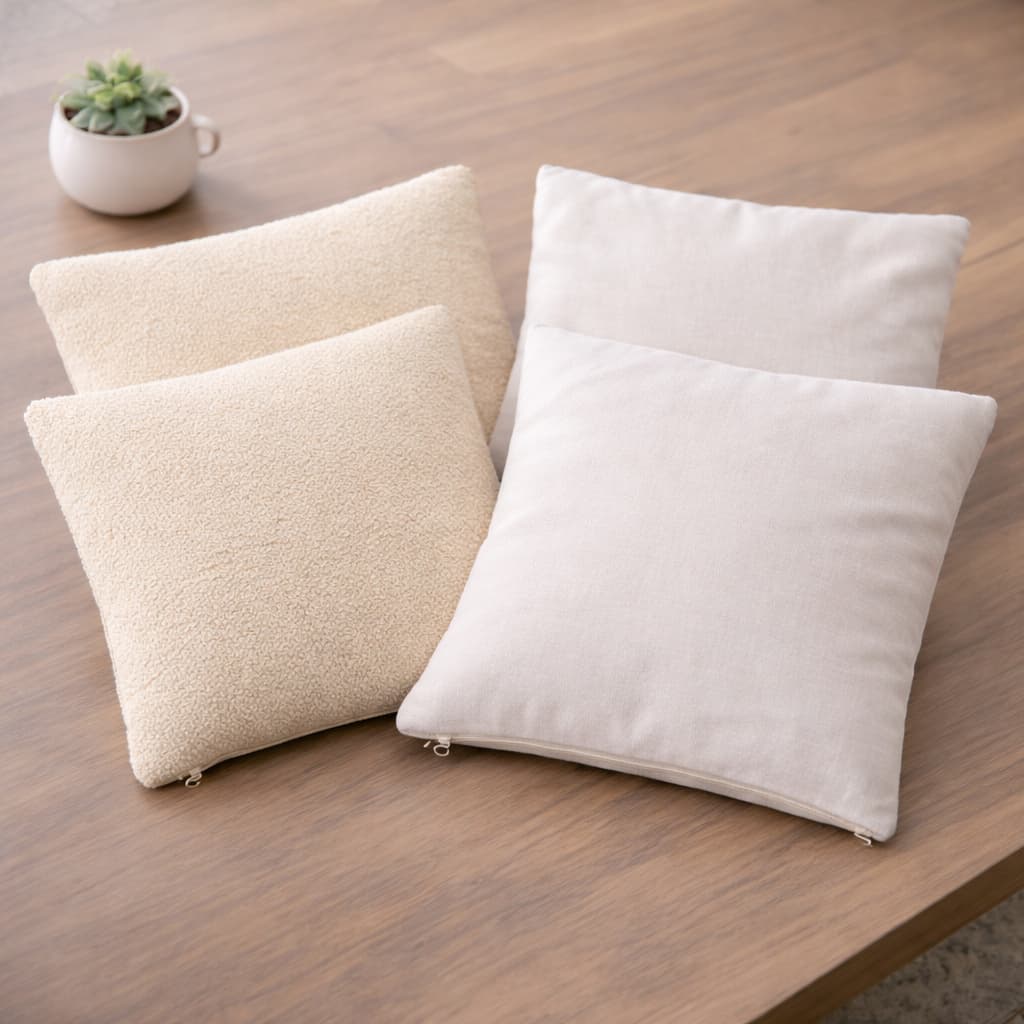 Kit 4 Capas de Almofada 40x40 Bouclê Bege e Linho Branco Off Sofá Decoração