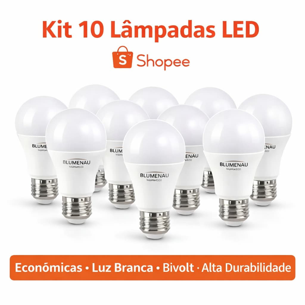 Kit 10 Lampadas LED Bulbo 9W E27 Branco frio 6500K Blumenau