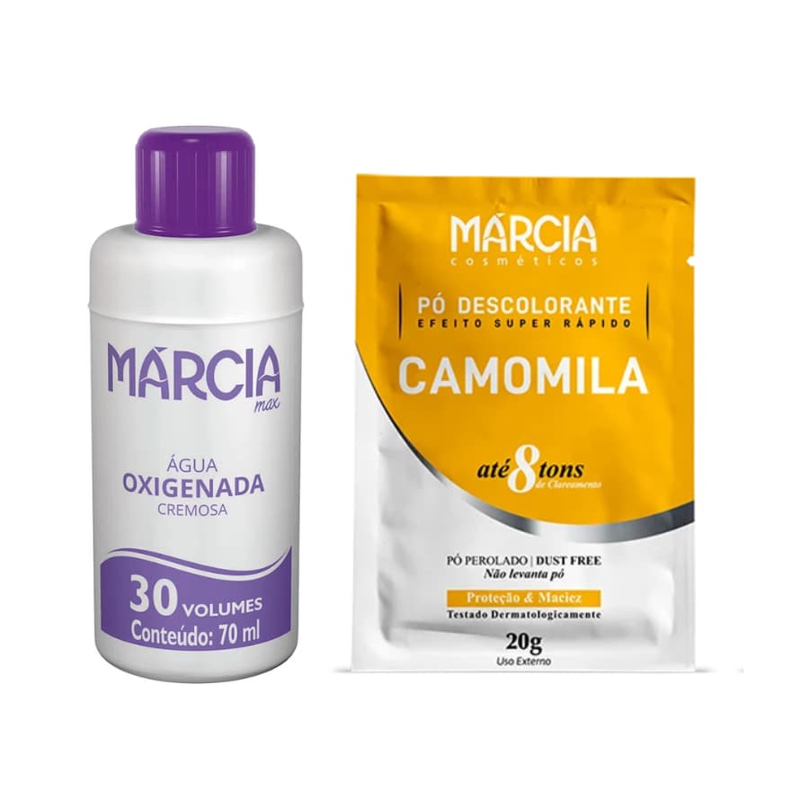 Kit Descolorante Márcia 30 Vol 70ml + Pó Camomila 20g Clareia 8 Tons Profissional Luzes Mechas