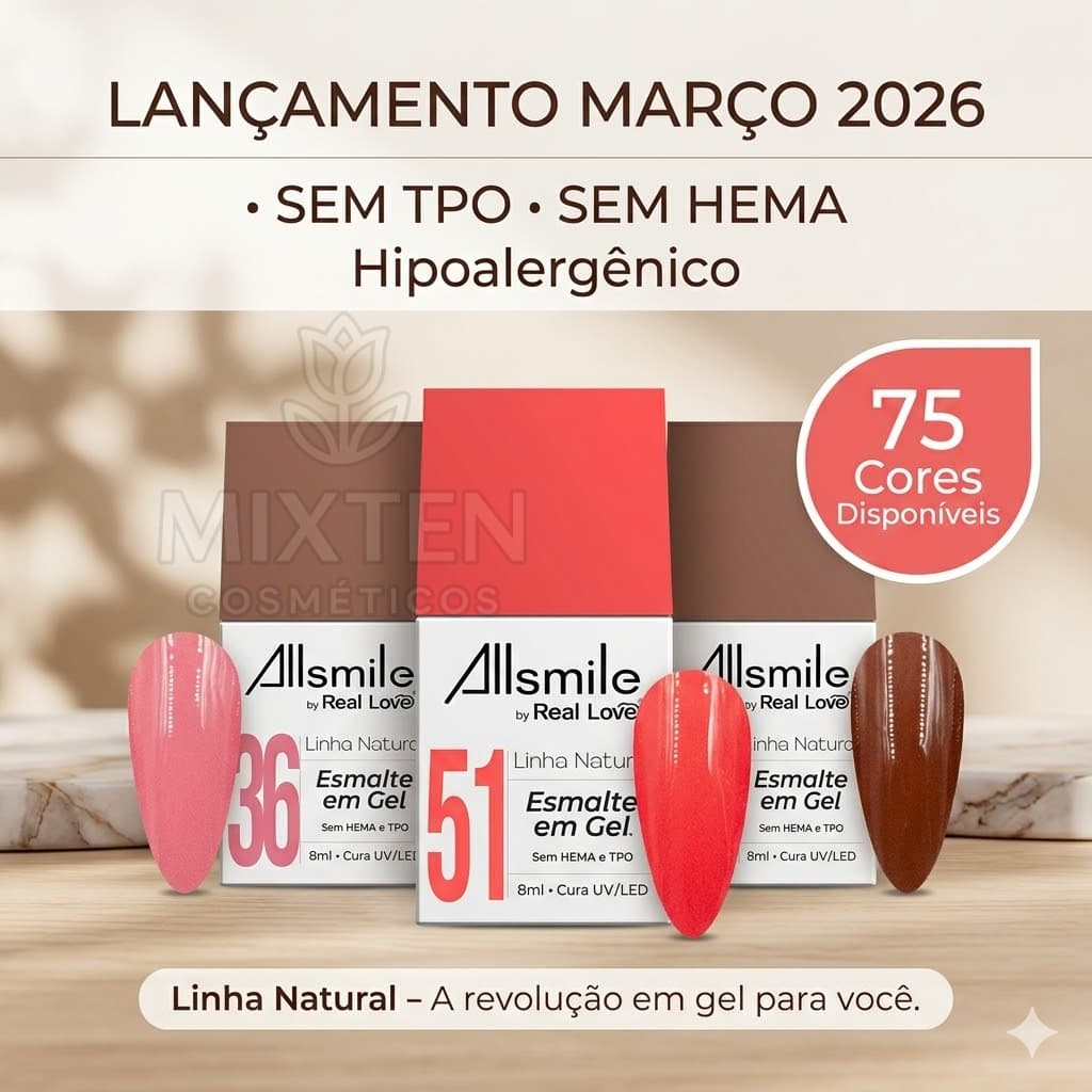Esmalte em gel 10ml - Allsmile SEM Hema e SEM TPO - Linha Natural