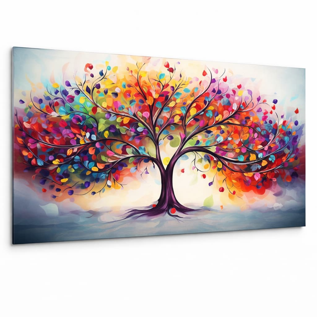 Quadro Decorativo Árvore da Vida Colorida Abstrata Grande Sala de Estar Quarto Casal Tela Painel Luxo Colorido Moderno