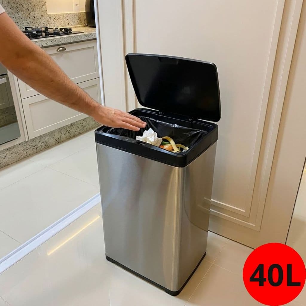 Lixeira automática 40L com Sensor Inteligente em Aço Inox Preta Branca