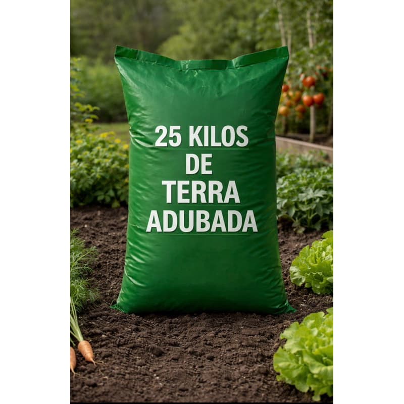Terra Vegetal Adubada Orgânica 25Kg Para Jardins e Hortas