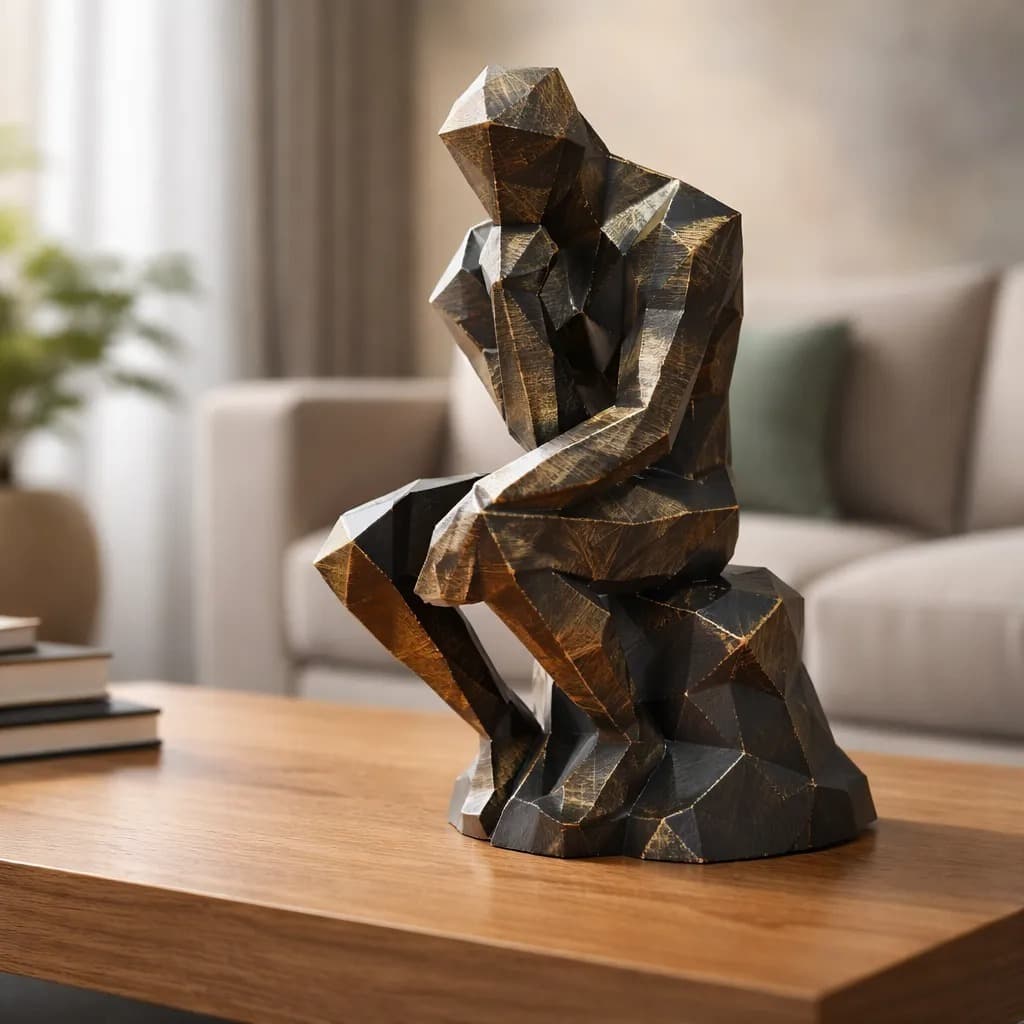 Escultura Pensador Decorativo Luxo Preto Estátua Moderna Escritório
