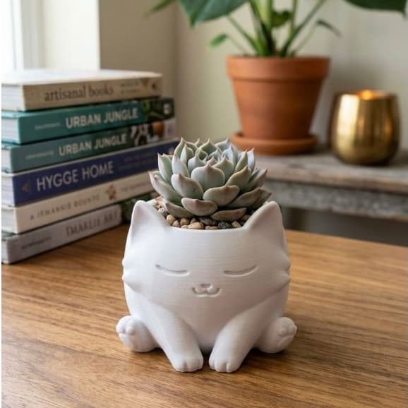 Vaso Gatinho Fofo Cachepot Suculenta Decoração Quarto Mesa Escritório Minimalista