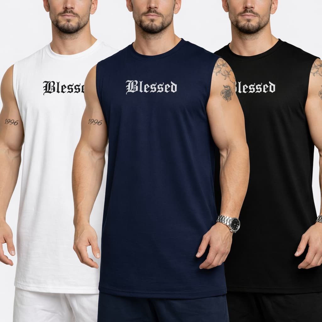 Kit 3 Regatas Oversized Masculina Blessed Academia Treino Streetwear Casual