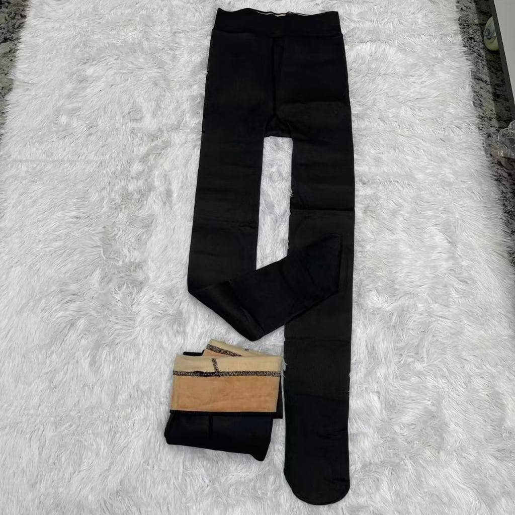 Meia-Calça Feminina Térmica Peluciada Grossa Inverno Alta Elasticidade Preta