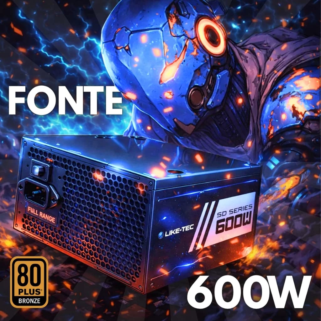 Fonte De Alimentação 600W Bronze 80 Plus Steel Diamond Bivolt 100-240v PCF ATIVO Cooler 120mm