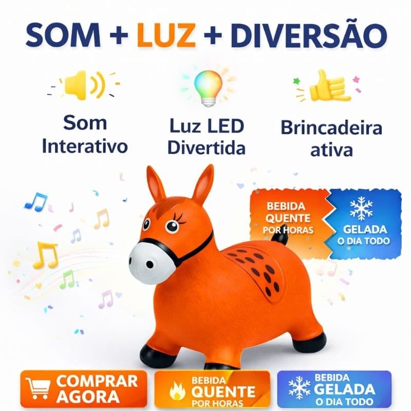 Cavalinho Upa Upa inflavel Pocoto Brinquedo Pula Pula Musica Infantil Com e Led CORES SORTIDAS