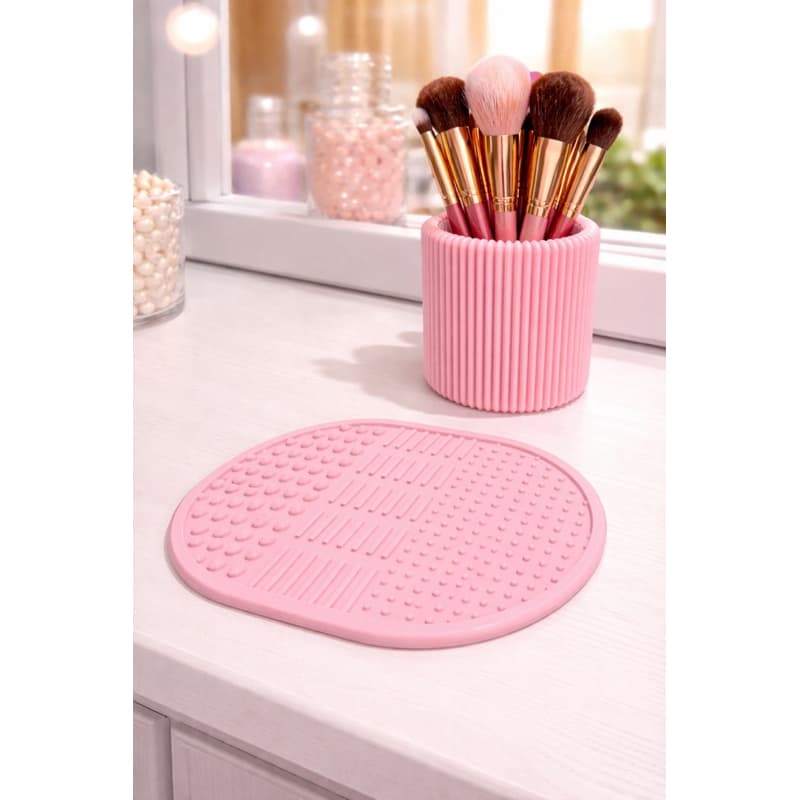 Limpador de pincel de maquiagem | Tapete Limpeza de Pincéis Silicone Rosa | Higienizador de Maquiagem Profissional