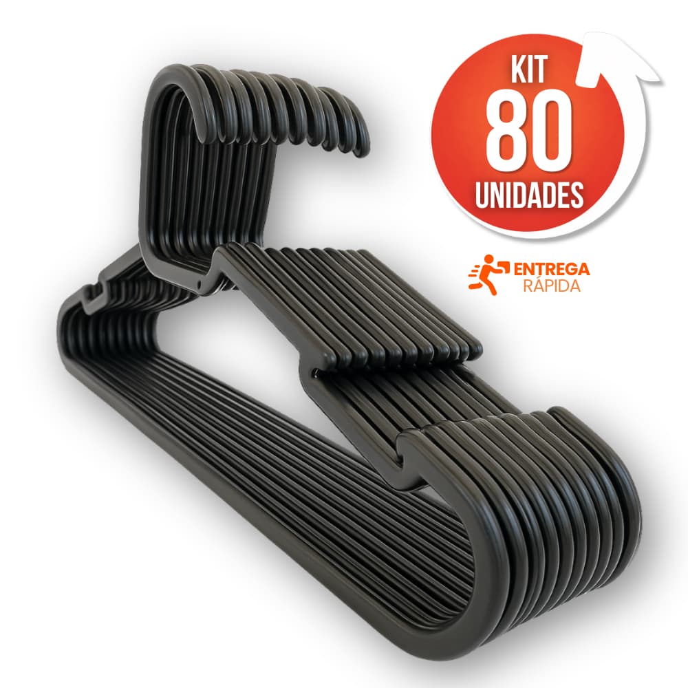 Kit 70 ,80 ,90 e 100 Cabides Adulto Preto Reforçado Premium para Organização de Roupas Blusa Camisa Casaco