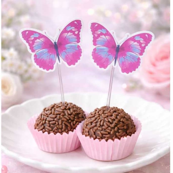 Kit 30 Toppers Para Docinhos Borboletas Rosa Pink Decoração De Festa Aniversário Menina Jardim Encantado Apliques.