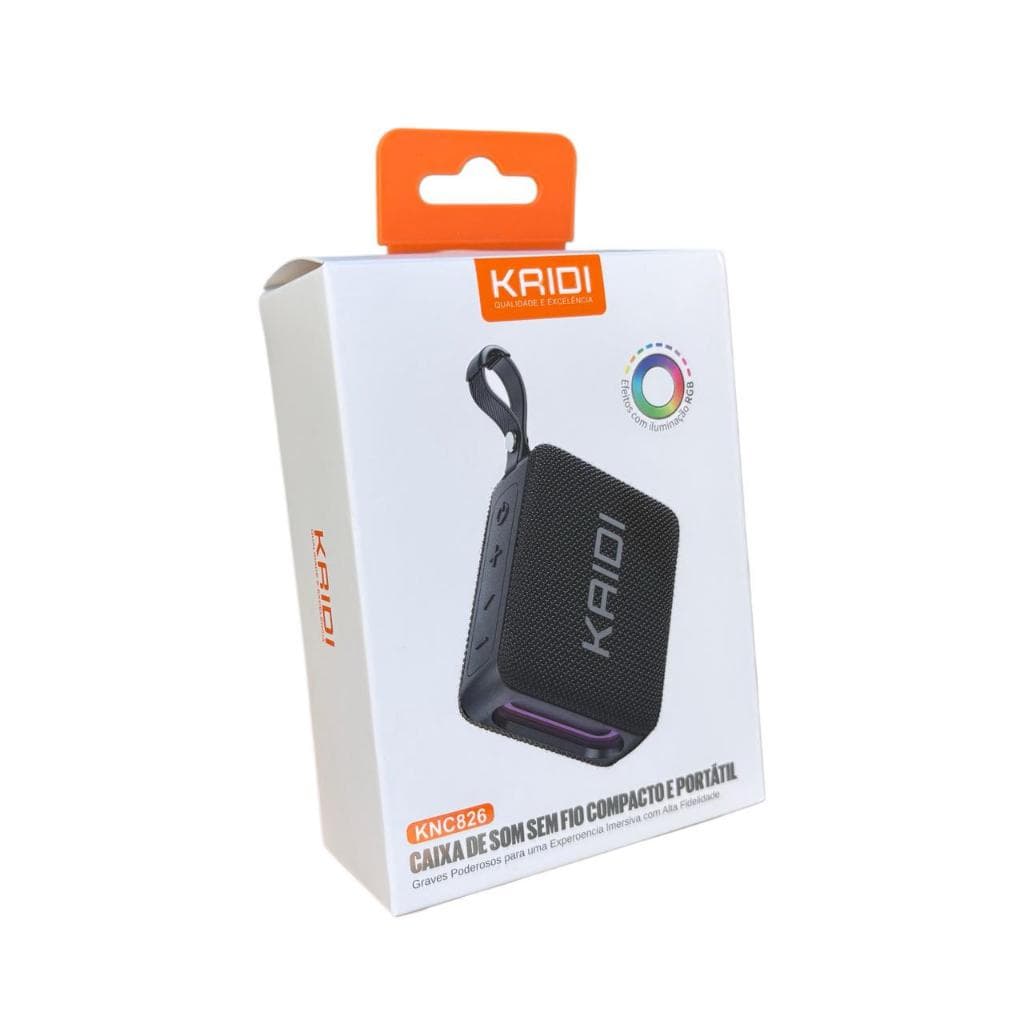 Caixa de Som Bluetooth Portátil Kaidi KNC-826 Preto LED RGB Som Potente
