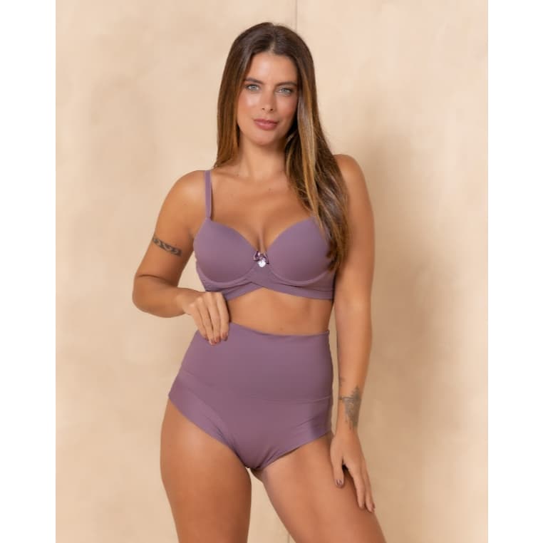 Calcinha conforto cós super alto semi fio duplo  Lilás