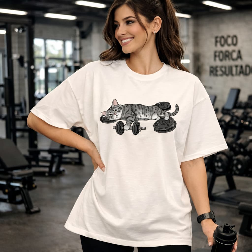 Camiseta Oversized Feminina Estampa Academia Streetwear Camisa Larga Algodão Premium Moda Fitness