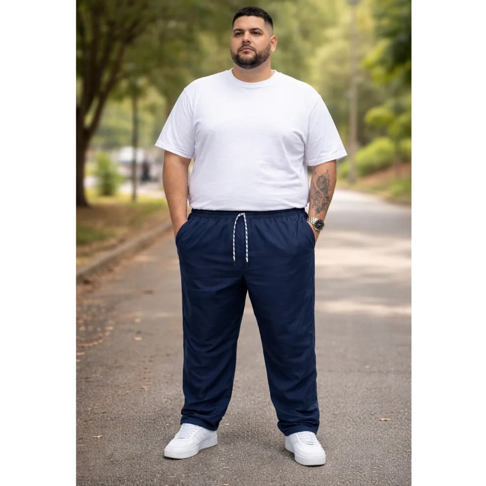 Calça Tactel Grosso Plus Size Masculina C Elástico E Cordão P Amarrar Costura Reforçada C 3 Bolsos