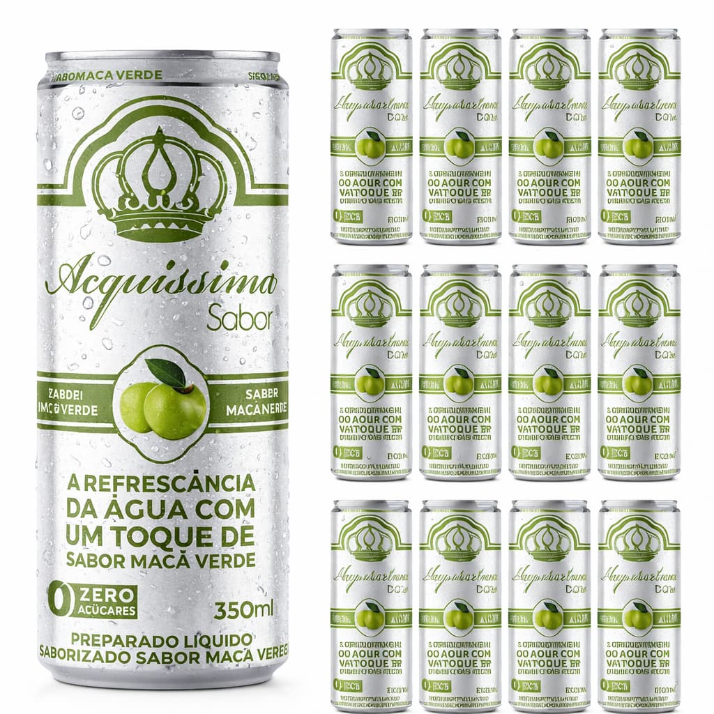 Água Saborizada Maça Verde/Lichia Sem Açucar Lata 350ml - Pack 12/24/36Un Atacado Envios Full