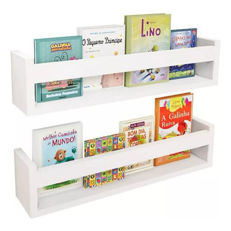 Prateleira Porta Livros Expositora MDF Branco 40x16,5x10cm