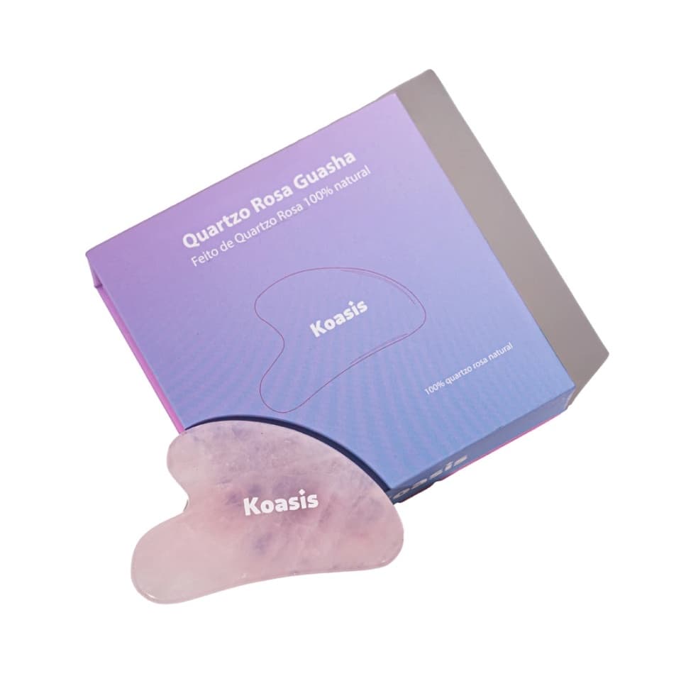 Massageador Facial Gua Sha Koasis | Quartzo Rosa Natural | Drenagem Linfática e Lifting Natural