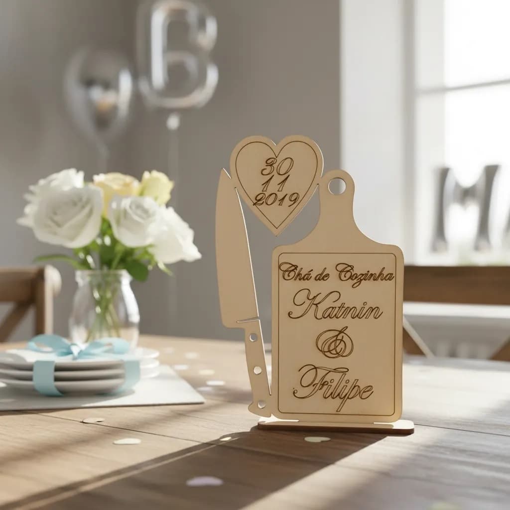 kit 10 centro de mesa lembrança MDF personalizado tábua faca chá cozinha panela