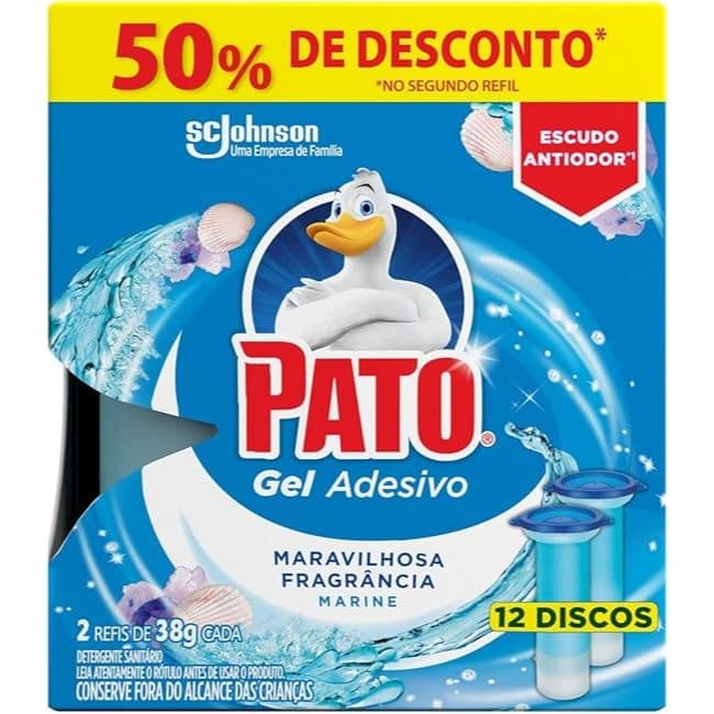 Pato Desodorizador Sanitário Gel Adesivo 2 Refis Marine Limpeza Banheiro, 12 Discos