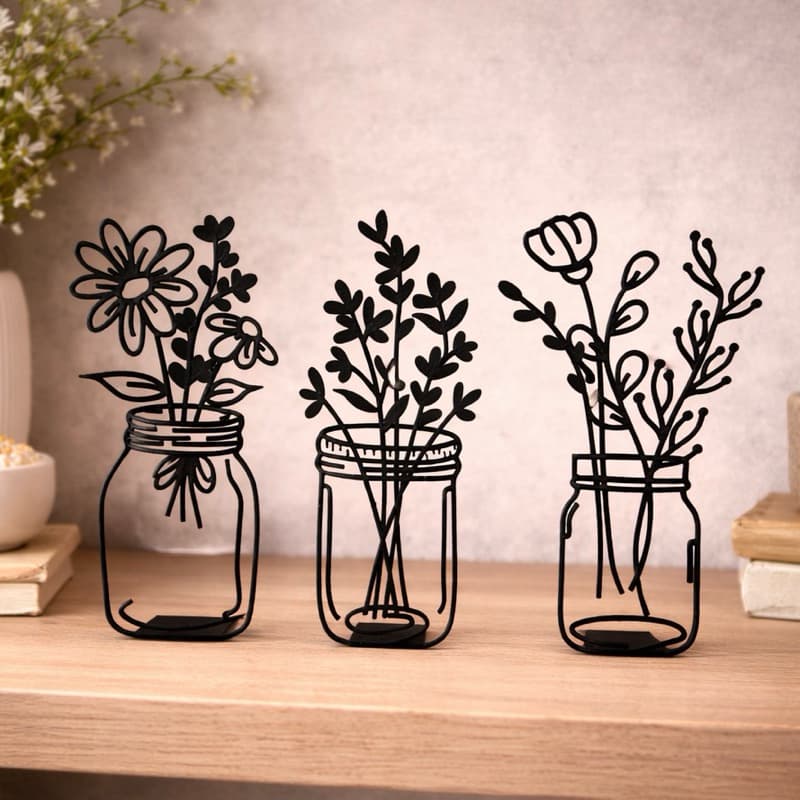 kit 3 Silhuetas Vasos decorativos - Enfeites minimalista, Sala - Cozinha- Casa -presente e decoração-Dia das mães Planta