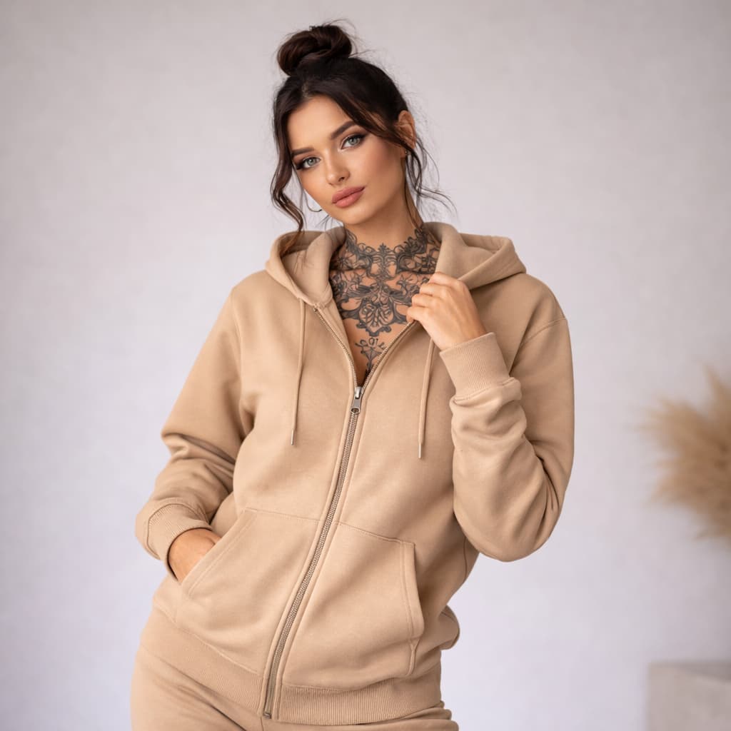 JAQUETA MOLETOM FEMININA  BLUSA ZIPER COM CAPUZ E BOLSO CANGURU ABRIGO FLANELADO CASACO AGASALHO