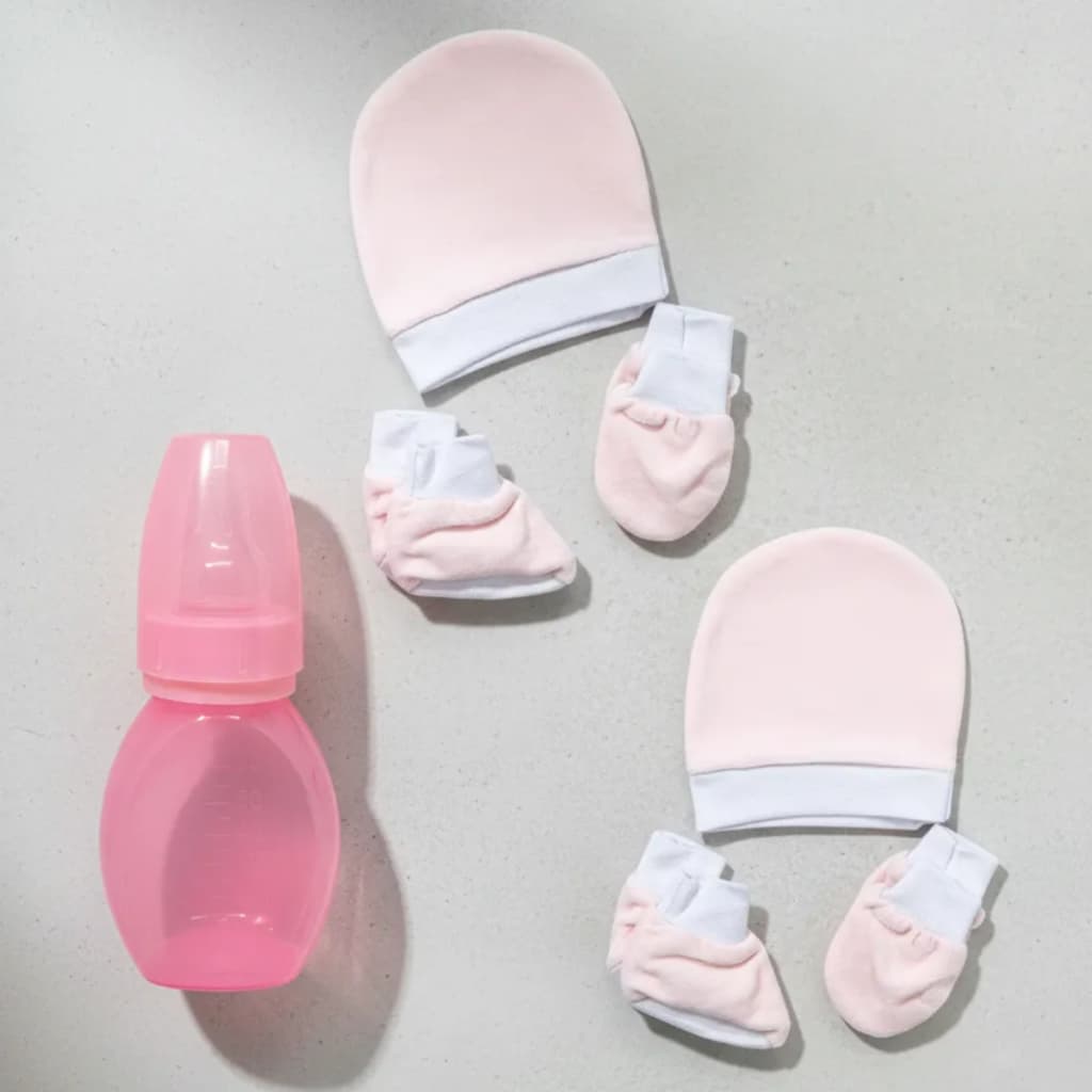 Touca para bebê RN Luva e Sapatinho recém nascido e chuquinha 60ml Kit 7 pçs Enxoval Bebê maternidade