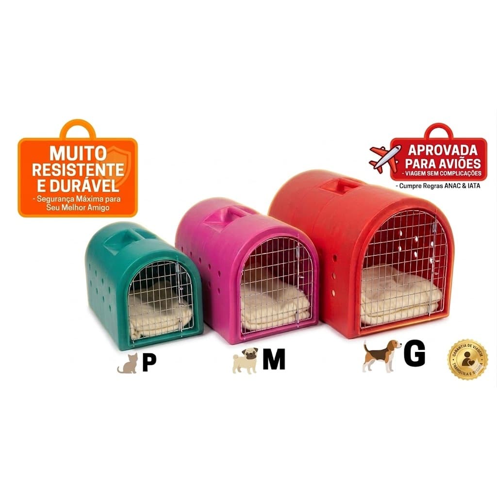 Caixa De Transporte Cães Gatos Reforçada Porta De Ferro