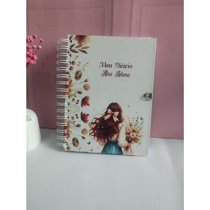 Diário Infantil Personalizado com Nome e Cadeado | Caderno Secreto | menina floral